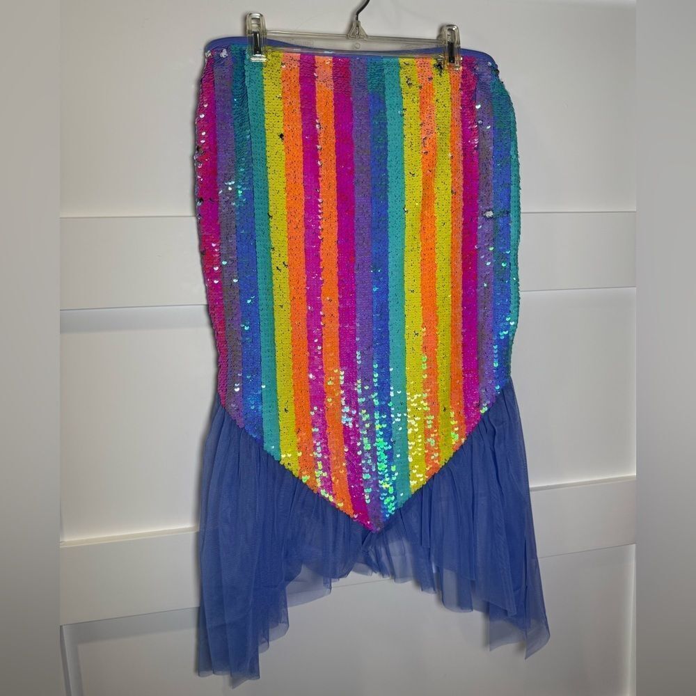 New Wonder Nation Mermaid Colorful Sequin Striped skirt with Blue Tulle size xl